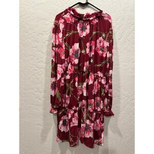 Lularoe Annabelle ruffle tiered knee length red floral dress long sleeves, 2x